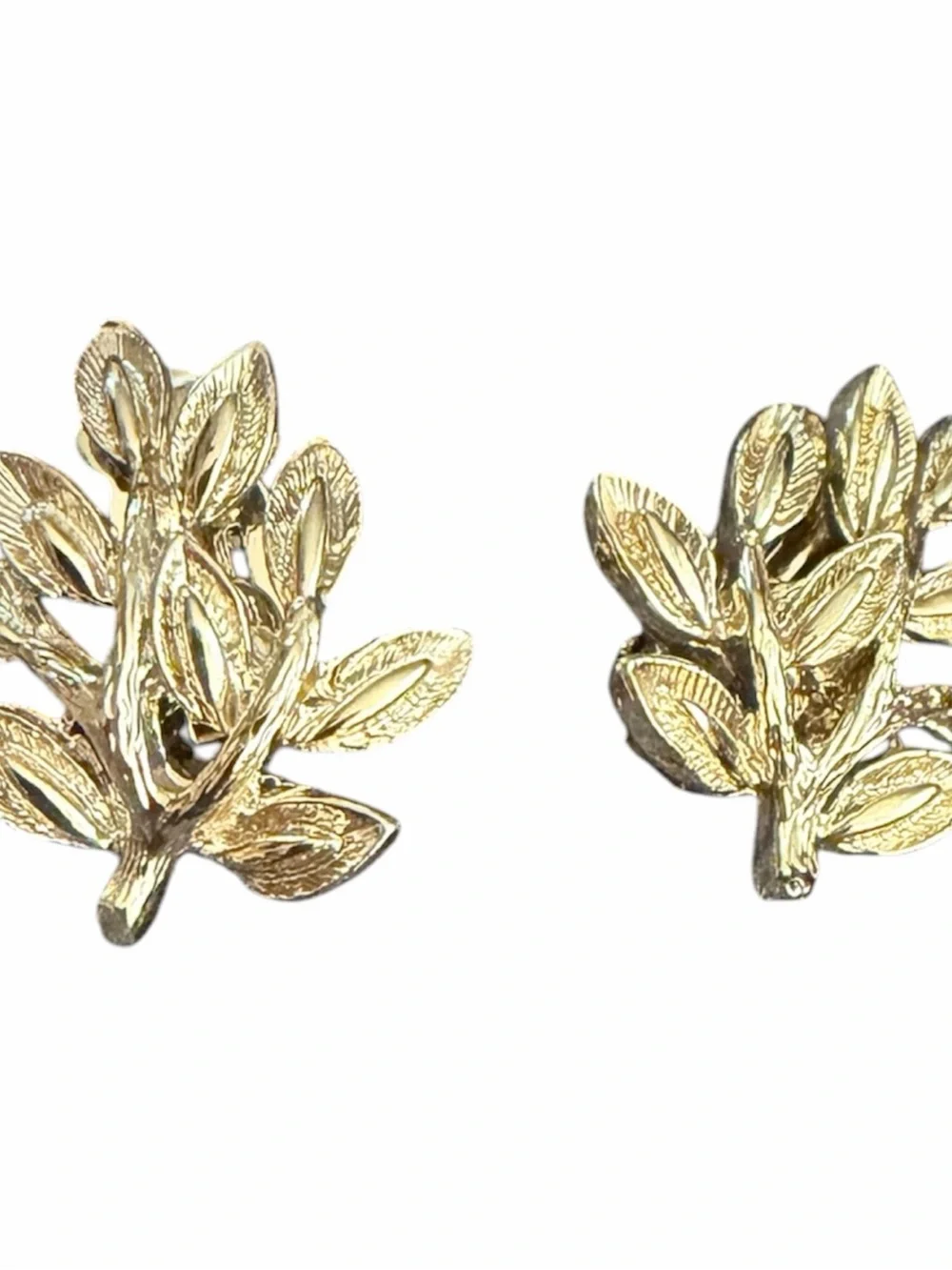 Vintage Gold Leaf Cluster Stud Earrings Clip On Earrings